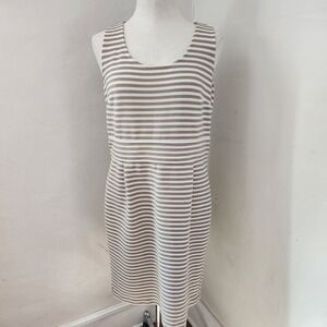 Ann Taylor LOFT Tan White Striped Sleeveless Sheath Dress Size 12 Textured Pique